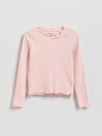 Bluzki dla dziewczynek - Reserved - Prążkowana koszulka - pastelowy róż - miniaturka - grafika 1