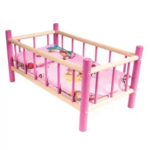 LAZUR-MIX Łóżeczko ALEX drewniane kolorowe z pościelą 60cm LAZUR 5907780108207 - Akcesoria dla lalek - miniaturka - grafika 1