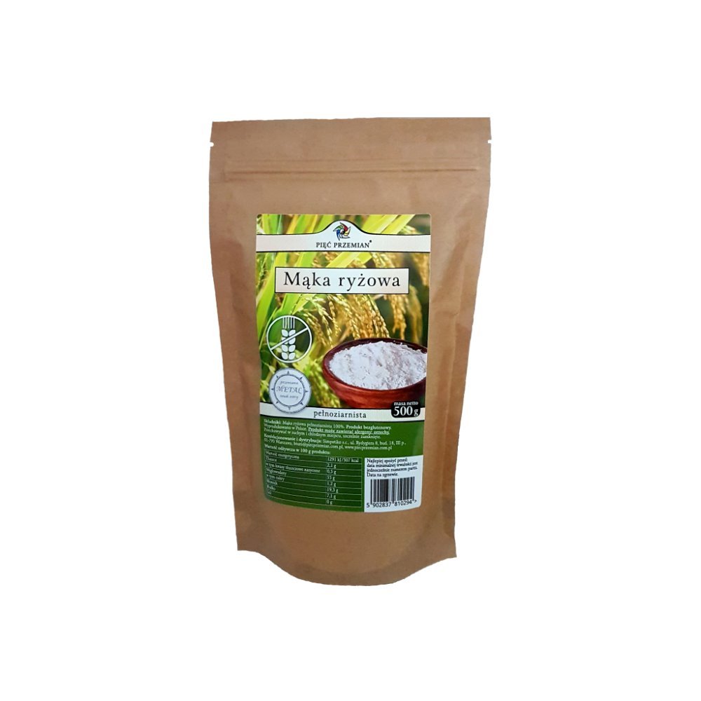 Mąka Ryżowa Pełnoziarnista Bezglutenowa 500 g Pięć Przemian