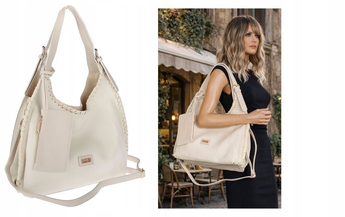 Torebka Damska Listonoszka Worek Shopper Torba na Ramię CC6693 Beżowa