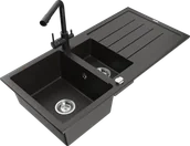 Zlewozmywaki z baterią - Mexen Andres zlewozmywak granitowy 1,5-komorowy z ociekaczem i baterią kuchenną Duero, czarny/złoty - 6515-75-671600-70 - miniaturka - grafika 1