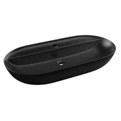 Umywalki - Massi Umywalka ceramiczna nablatowa owalna czarna z otworem i z półką na mydło 80 x 40 cm DECOS Black z rantem Slim - miniaturka - grafika 1