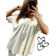 Bluzki damskie - BLUZKA TUNIKA OZDOBNE KÓŁECZKO elegancka wiskoza luźna biała 50 52 5XL 6XL - miniaturka - grafika 1