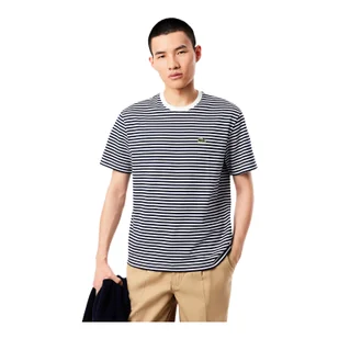 Koszulka męska Lacoste Striped Heavy Cotton T-shirt White/Navy Blue L - Koszulki sportowe męskie - miniaturka - grafika 1