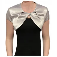 Marynarki i żakiety damskie - Bolerko satynowe srebrny z krótkim rękawem i guziczkiem - JUDYTA 50 - miniaturka - grafika 1