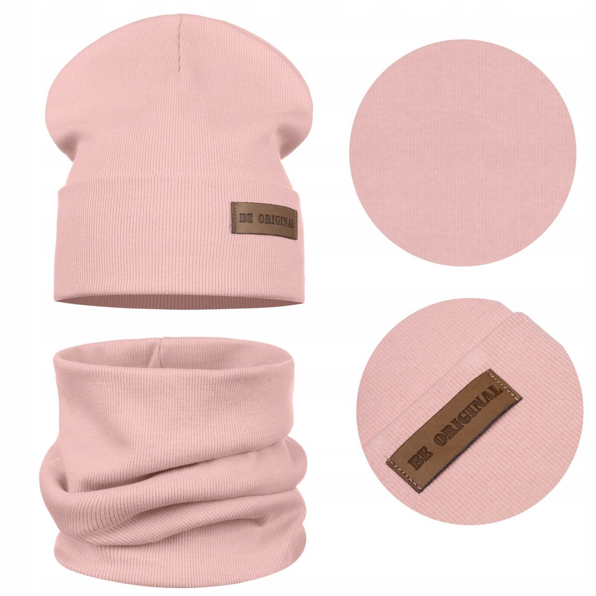 Wiosenny Dziecięcy Komplet Czapka Komin Bawełna Podwójny Materiał Różowy