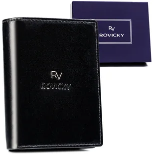Elegancki portfel męski na karty z ochroną RFID ze skóry naturalnej bez zapięcia Rovicky, czarny - Portfele - miniaturka - grafika 1