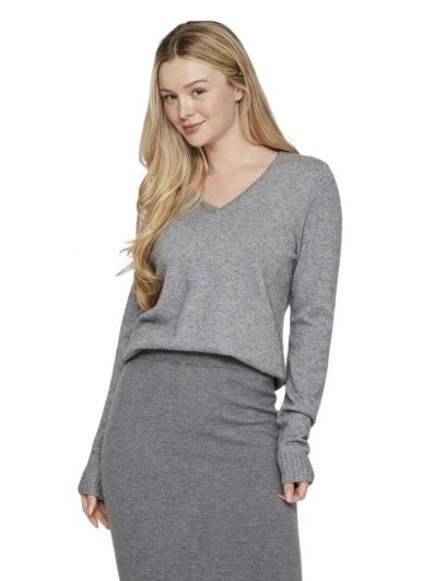 VILA SZARY DOPASOWANY SWETER Z DEKOLTEM V DŁUGI RĘKAW L JQA
