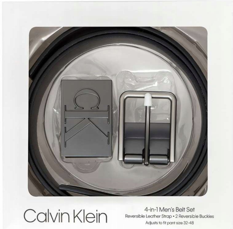 ZESTAW 4W1 PASEK MĘSKI CALVIN KLEIN SKÓRA DWUSTRONNY CZARNY BRĄZOWY GIFTBOX