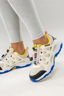 Beżowe buty sportowe trekkingowe damskie na bieżnikowanej podeszwie z regulowaną elastyczną sznurówką kremowe wstawki Casu RS-2503-2W - Buty trekkingowe damskie - miniaturka - grafika 1