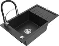 Zlewozmywaki z baterią - Mexen Elias zlewozmywak granitowy 1-komorowy z ociekaczem i baterią kuchenną Aster, czarny/srebrny metalik - 6511-73-73450-07 - miniaturka - grafika 1