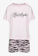Piżamy damskie - Fioletowy Bawełniany Komplet Piżamowy T-shirt i Szorty w Zebrę Milavira - miniaturka - grafika 1