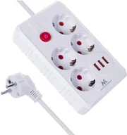 Listwy zasilające - Listwa zasilająca Maclean, przedłużacz 4 gniazda + 3xUSB, 110-240V AC 50/60Hz, 2.1A max 2500W, 3m, biała,MCE393 W - miniaturka - grafika 1