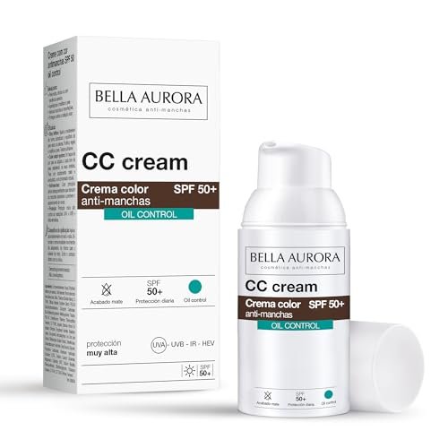 Bella Aurora Krem przeciwsłoneczny CC Anti-Plam SPF 50 do skóry tłustej mieszanej, 30 ml Atena Plamy i niedoskonałości Krem do twarzy Przeciw plamach CC CREAM OIL FREE
