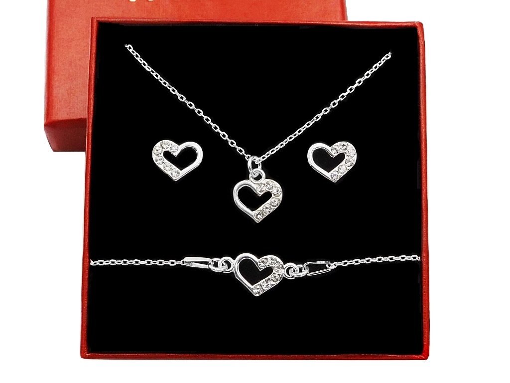 Srebrny komplet srebro 925 serca serduszka cyrkonie 3 elem