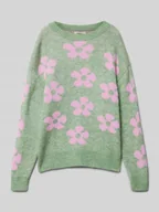 Swetry dla dziewczynek - Sweter z dzianiny o kroju regular fit ze wzorem w kwiaty model ‘NAJA’ - miniaturka - grafika 1