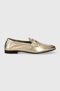 Mokasyny damskie - Tommy Hilfiger mokasyny skórzane ESSENTIAL GOLDEN LOAFER damskie kolor złoty na płaskim obcasie FW0FW07864 - grafika 1