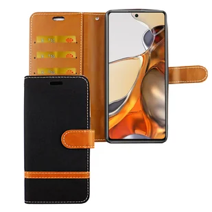 Etui na telefon komórkowy Xiaomi 11T Pro Etui ochronne z klapką i miejscem na kartę, kolor: Jeasn Black - Etui i futerały do telefonów - miniaturka - grafika 1