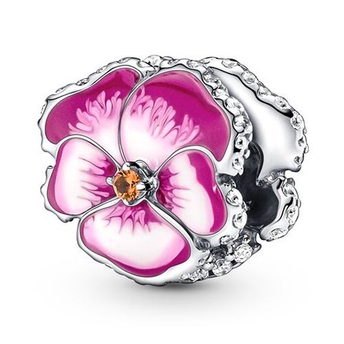 Charms Zawieszka SREBRO 925 koralik Różowy Kwiat Bratek