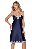 Bielizna nocna - Satynowa koszula damska Loris granatowa L - Pudełko podarunkowe - miniaturka - grafika 1