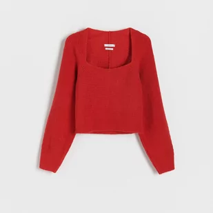 Reserved - Sweter z kwadratowym dekoltem - Czerwony - Swetry damskie - miniaturka - grafika 1