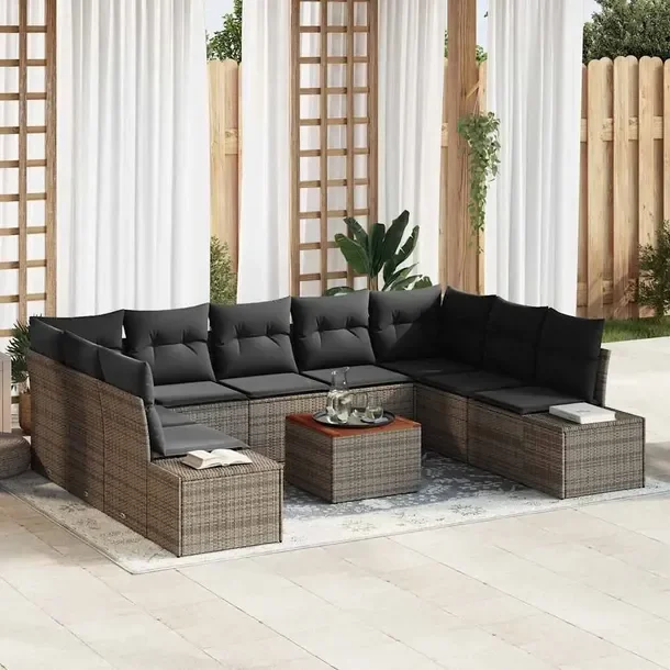 Zestaw Ogrodowy z Polirattanu: Sofa, Fotele, Stół, Szary, 55x55x37 cm