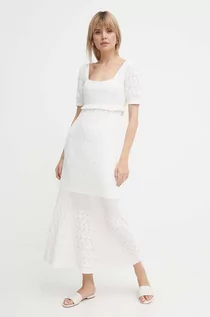 Sukienki - Pepe Jeans sukienka z domieszką lnu GOLDIE DRESS kolor biały maxi prosta PL953525 - grafika 1