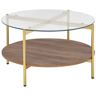 BELIANI Stolik kawowy złoty z ciemnym drewnem szklany blat metalowa rama z półką okrągły nowoczesny design - Ławy i stoliki kawowe BELIANI Stolik kawowy złoty z ciemnym drewnem szklany blat metalowa rama z półką okrągły nowoczesny design - Ławy i stoliki kawowe - miniaturka - grafika 1