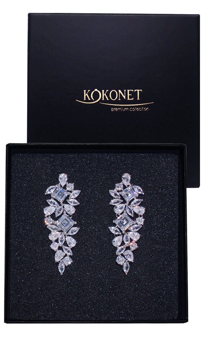OZDOBNE kolczyki z cyrkoniami srebrne efektowne swarovski w pudełku ślub