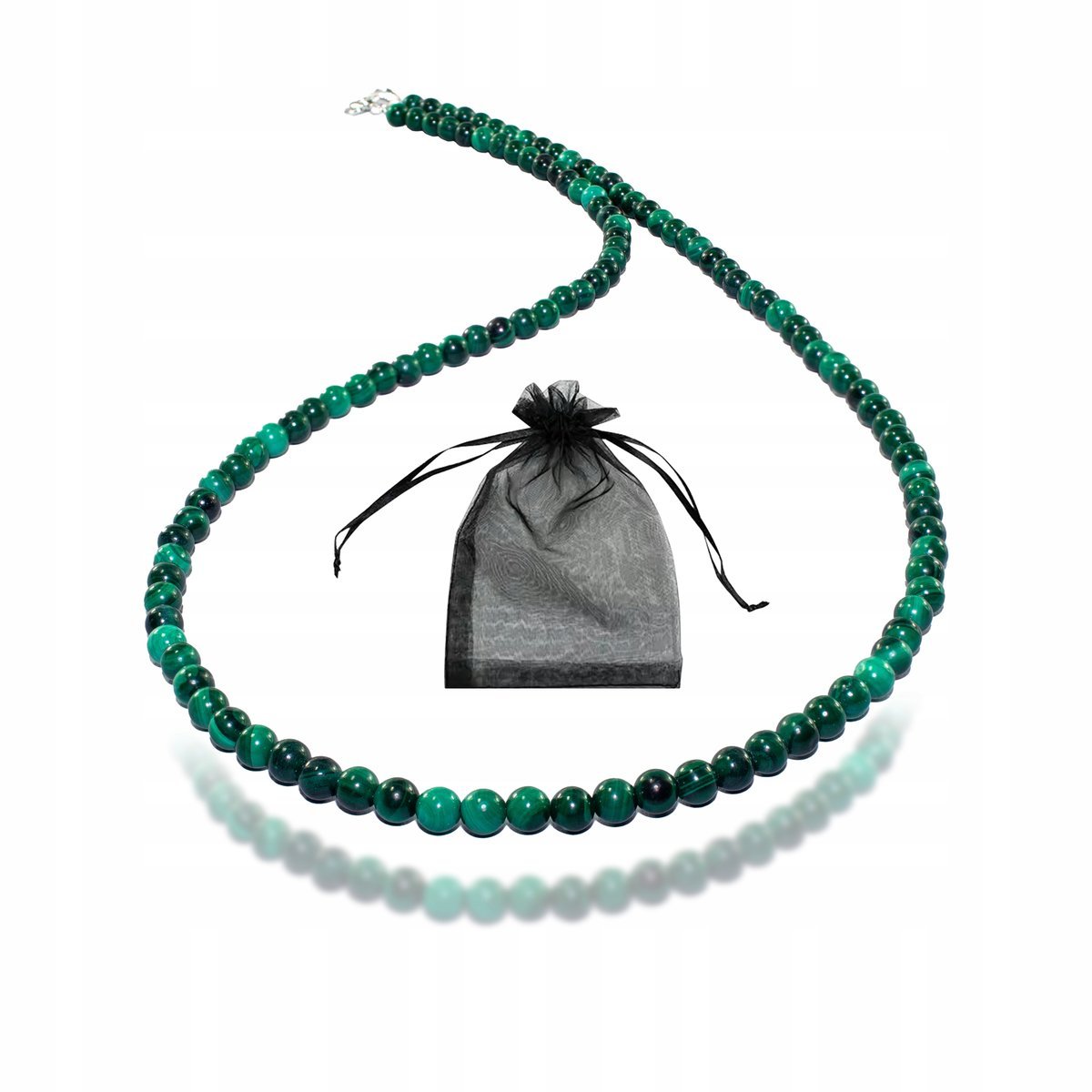 Naszyjnik Naturalny Kamień Malachit gładkie kule 4mm Zap Srebro 925 dł 45cm, bez marki, AG00000278