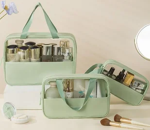 (zielony) 3 sztuki przezroczystych torebek na kosmetyki, kosmetyczka podróżna, wodoodporne kosmetyczki z PVC, kosmetyczka i torba toaletowa - Kosmetyczki, organizery i kuferki - miniaturka - grafika 1