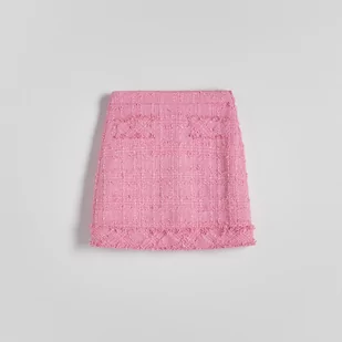 Reserved - Tweedowa spódnica mini - Różowy - Spódnice - miniaturka - grafika 1