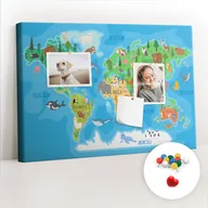 Tablice i flipcharty - Szkolna Tablica korkowa 60x40 cm, Kolorowe Pinezki, wzór Mapa kreskówka - miniaturka - grafika 1