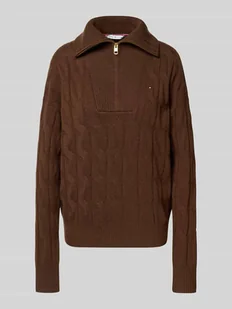 Sweter z dzianiny o kroju relaxed fit z czystej wełny ze ściegiem warkoczowym - Swetry damskie - miniaturka - grafika 1