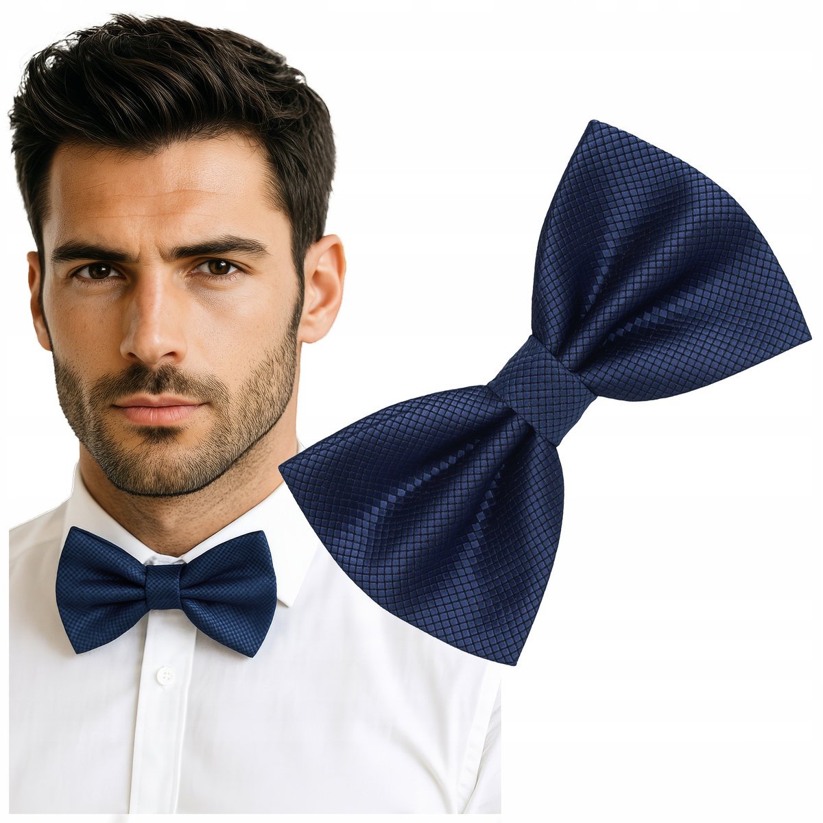 Muszka męska w drobną kratkę - granatowa