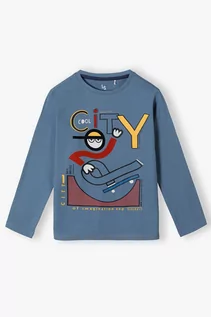 Bluzki dla chłopców - Bluzka dla chłopca bawełniana niebieska z nadrukami - grafika 1