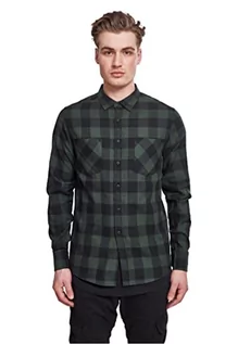 Koszule męskie - Urban Classics Męska koszula flanelowa z długim rękawem, górna część dla mężczyzn z kieszeniami na piersi, dostępna w wielu wariantach kolorystycznych, rozmiary XS-5XL, Blk/Forest, 3XL - grafika 1