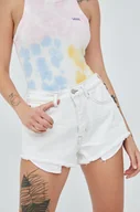 Spodenki damskie - Superdry szorty jeansowe damskie kolor biały gładkie high waist - miniaturka - grafika 1