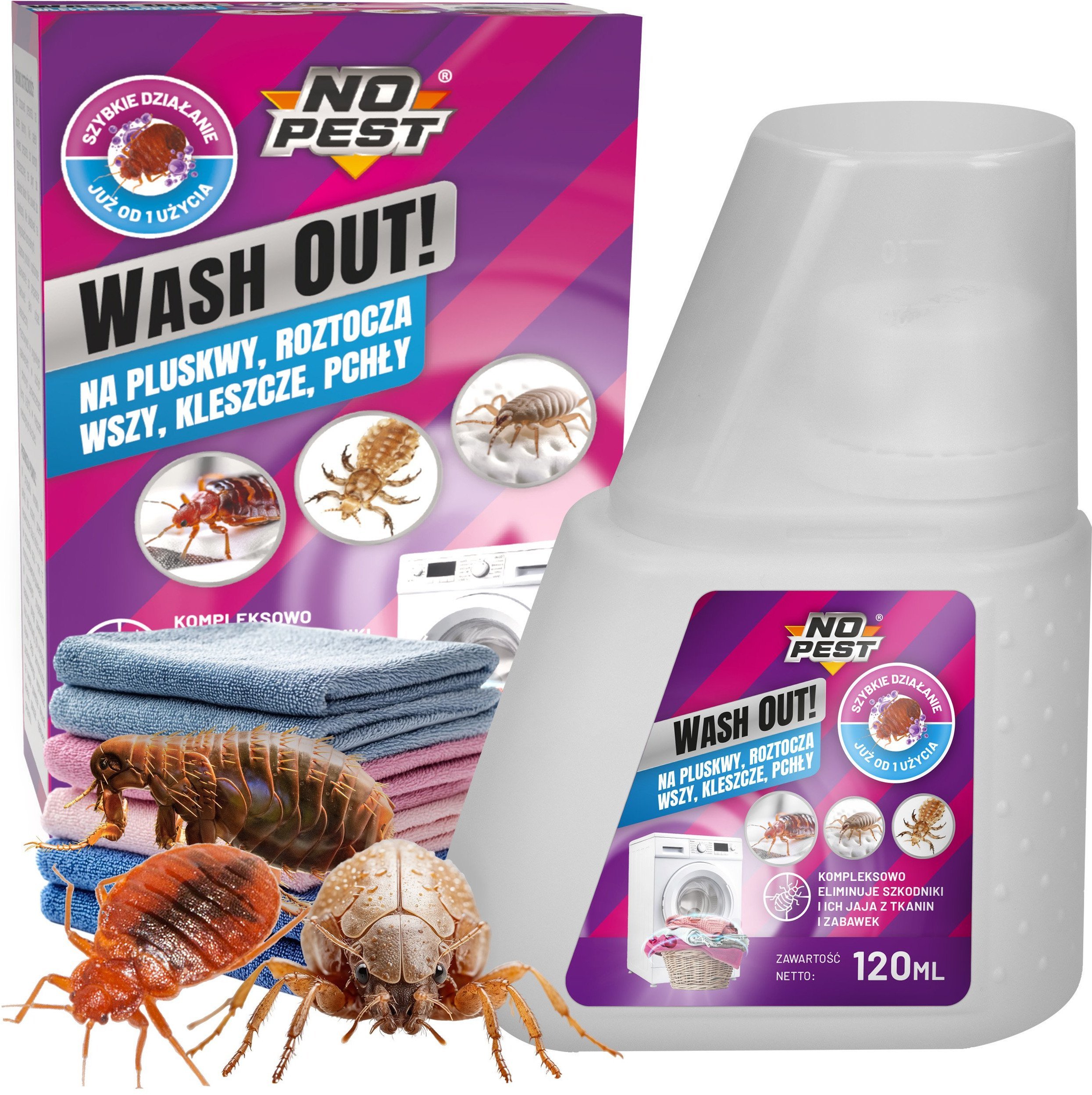 Środek Płyn Preparat do Prania na Pluskwy Roztocza Wszy Kleszcze Pchły i Ich Jaja oraz Larwy 120ml