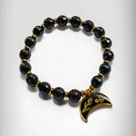 Bransoletki - Bransoletka : lunula ze złotymi roślinkami : agat : GOLDEN FLORA - miniaturka - grafika 1