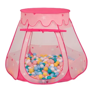 Selonis Namiot zamek NZ-100X z piłeczkami 6cm różowy: biały-żółty-babyblue-pudrowy róż-turkus 105x90cm/600piłek Zabawka namiot dla dzieci - Namioty i tipi dla dzieci - miniaturka - grafika 1