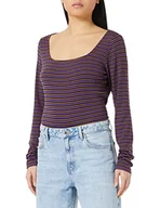 Koszulki i topy damskie - Sisley Koszulka damska L/S 3FKUL102P, fioletowa i brązowa w paski, rozmiar XS - miniaturka - grafika 1