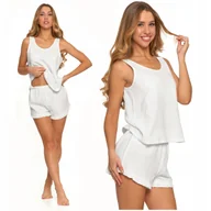 Piżamy damskie - Muślinowa PIŻAMA DAMSKA Biała Dwuczęściowy Komplet Urocza Delikatna MORAJ M - miniaturka - grafika 1