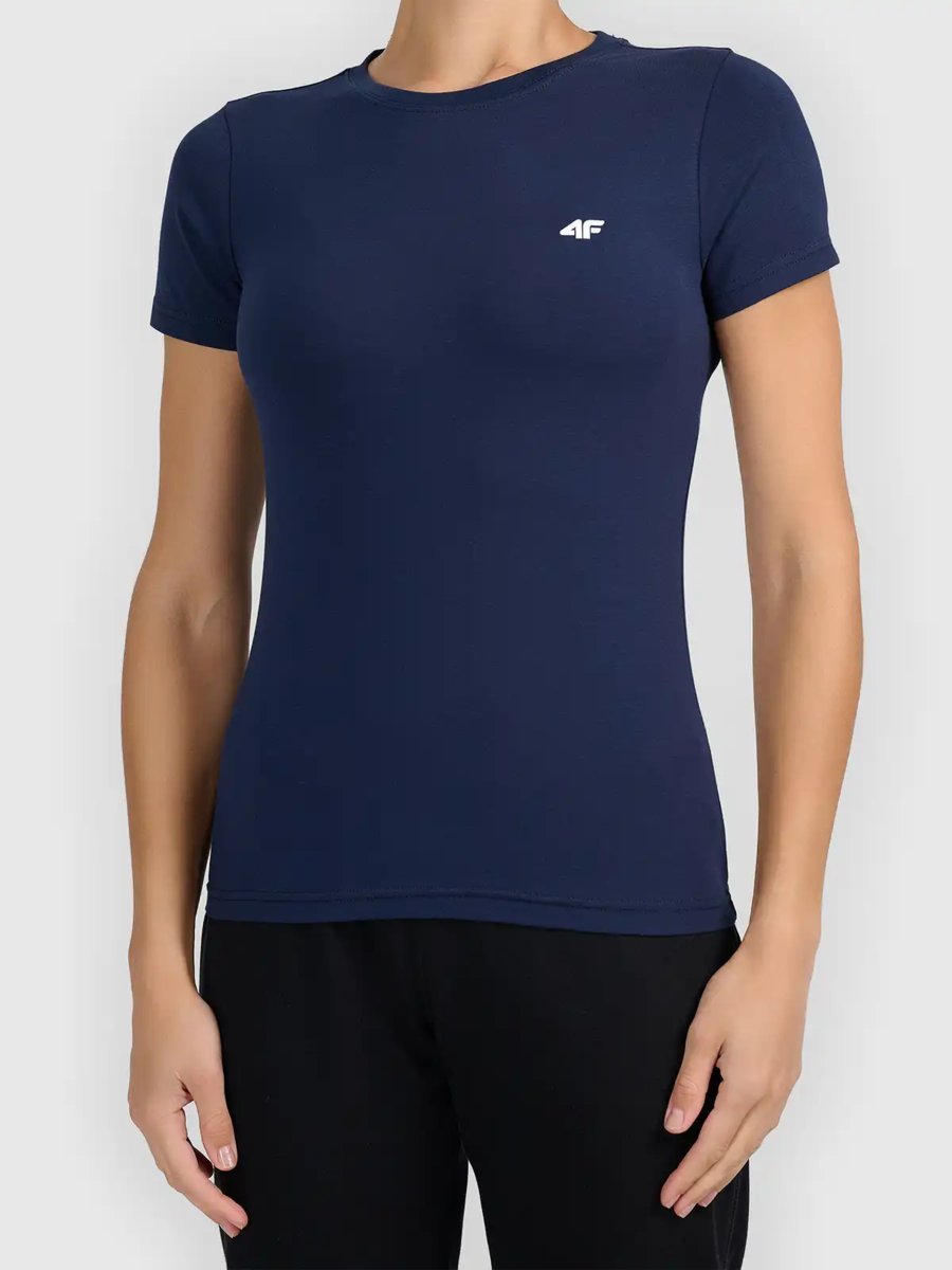 T-shirt slim z kolekcji basic damski 4F 4FWMM00TTSHF3306-31S Niebieski L