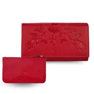 Portfele - Portfel Damski Skórzany Z Kwiatowym Wzorem T-45-Rd Etui Na Klucze T-51-Nrd Zestaw Prezentowy W Kolorze Czerwonym Zup-119-Rd - miniaturka - grafika 1
