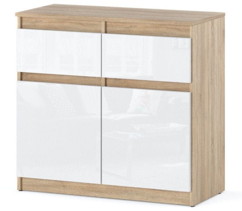 Komoda Do Salonu 80cm 2 Szuflady Nowoczesna Szafka Sonoma Biały Połysk