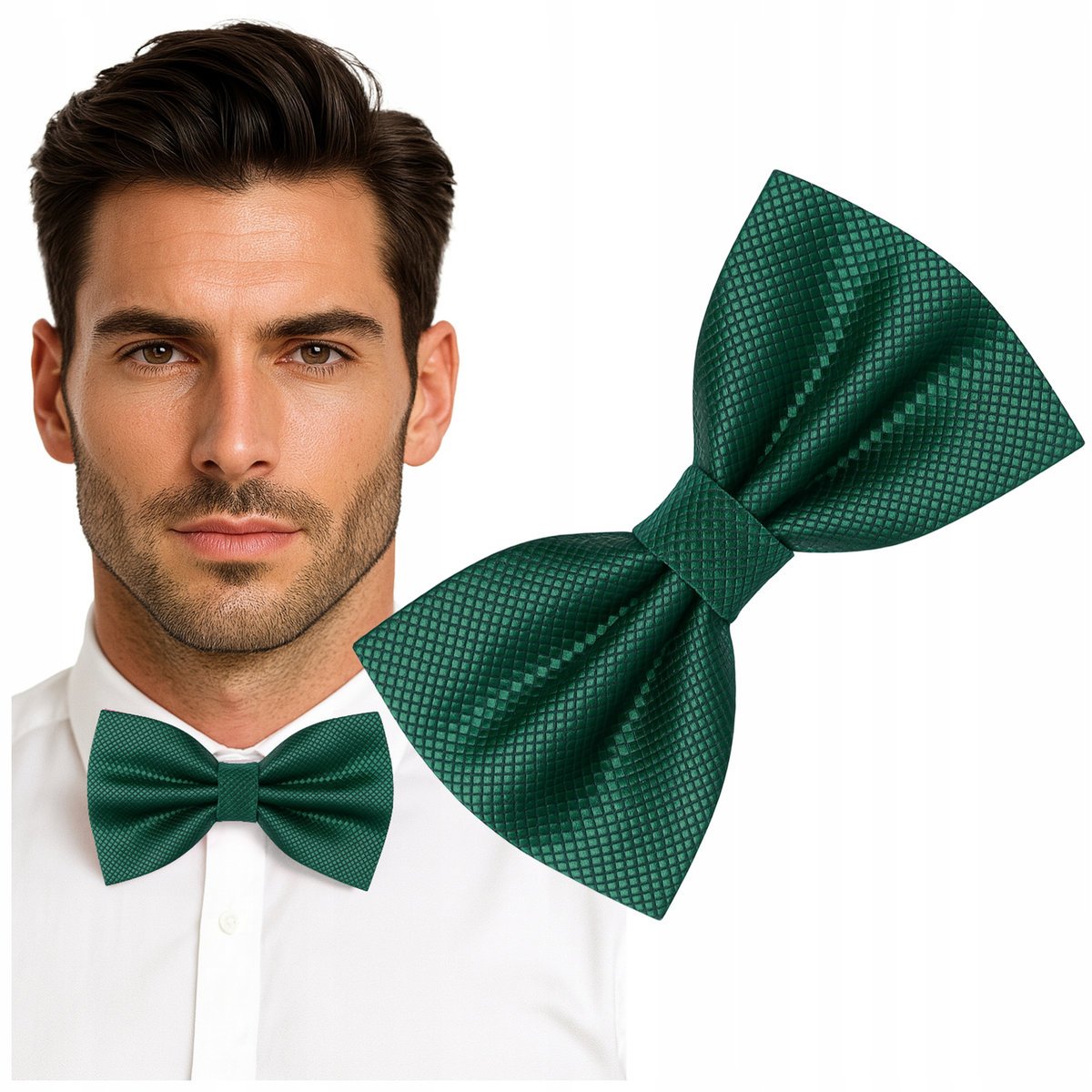 Muszka męska w drobną kratkę - ciemnozielona