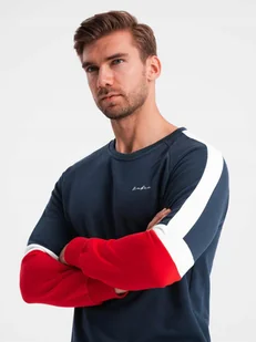 Trójkolorowa męska dresowa bluza granatowa V2 OM-SSNZ-22FW-003 S - Bluzy męskie - miniaturka - grafika 1