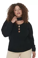 Bluzy damskie - Trendyol Damska bluza z wysokim dekoltem, jednokolorowa, luźna, plus size, czarna, 5XL, Czarny, 5XL - miniaturka - grafika 1