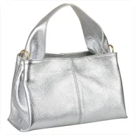 Torebki damskie - Modna skórzana torebka listonoszka srebrna metaliczna - miniaturka - grafika 1
